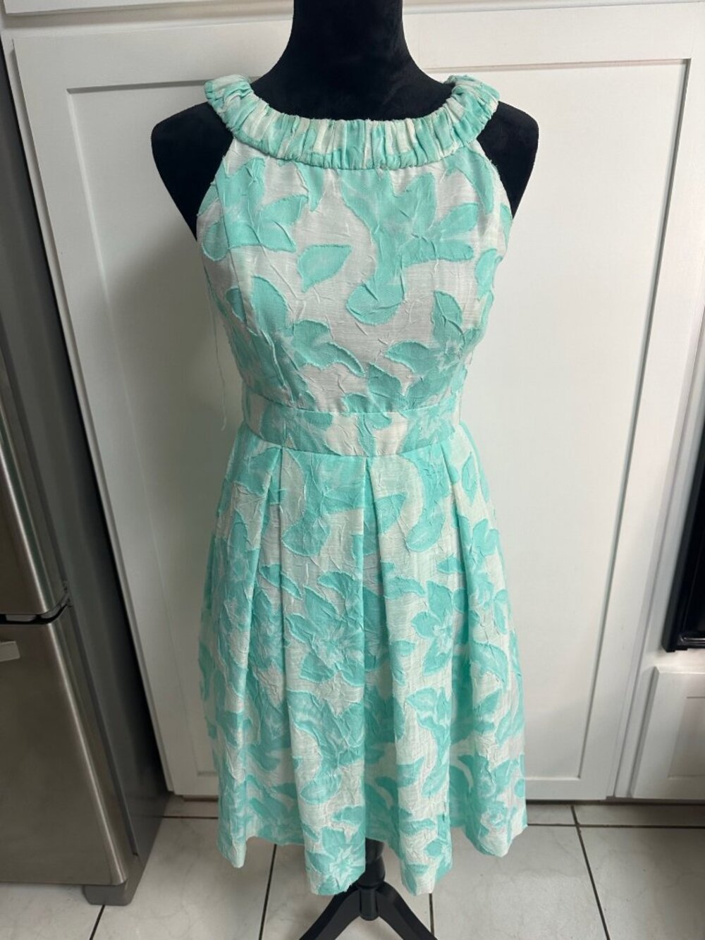 Kelly & Diane Sleeveless Women's Dress 6 Mint Aqua Jacquard Party Travel